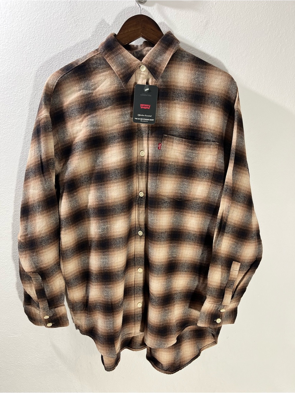 Levi's The Ex-Boyfriend Essential Shirt Plaid Brown Flannel Women's Size M